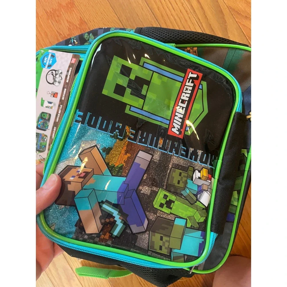 Minecraft 5 Piece Backpack Set with Headphones Lunch Bag Water Bottle Keychain